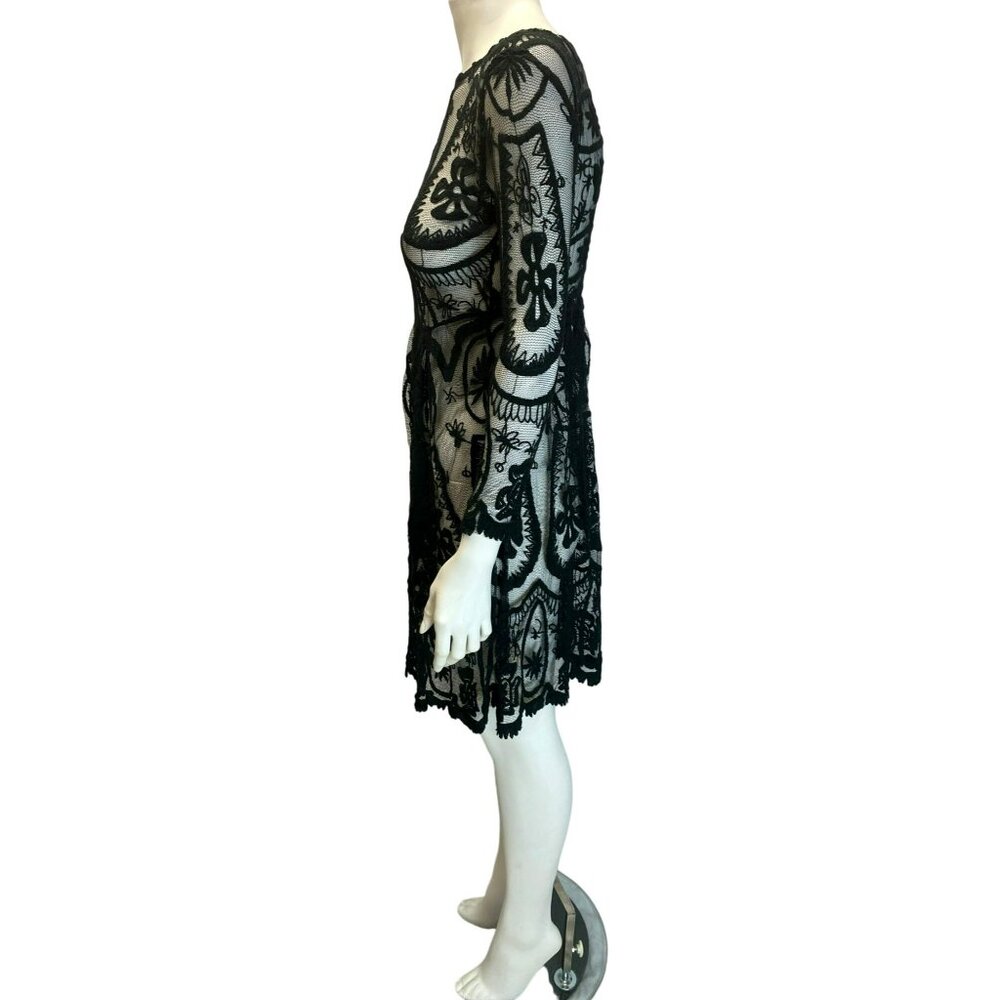 Jens Pirate Booty Free People Sheer Black Floral Embroidered Vintage Lace Dress - Picture 7 of 9